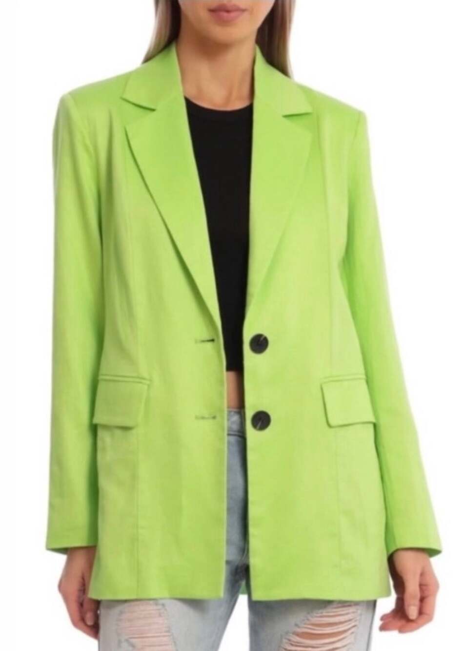 Avec Les Filles Boxy Linen Blazer Women’s 1X Lime Green Resort Casual Vibrant